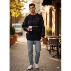 Gap Vtg 90s Mens Grandpa Sweater Medium Plaid Crosby Old Money‎ Academia Sz L